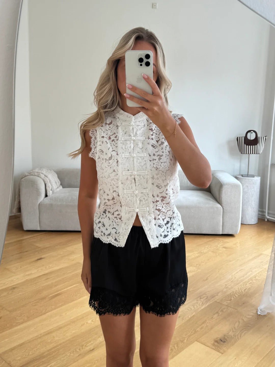 Bianca Mandarin Sleeveless Lace Top