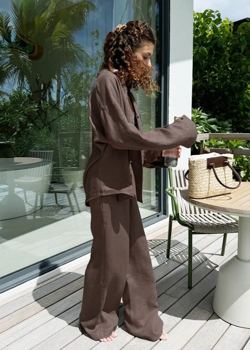 Conjunto de camisa de algodón y pantalones de estar por casa Sophia