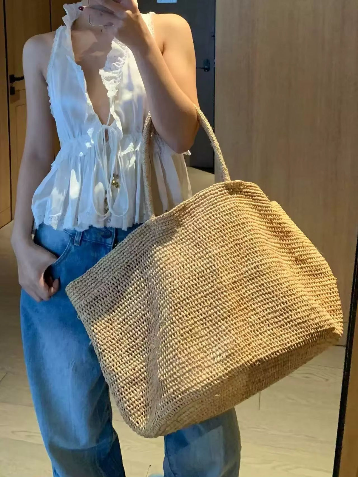 Bolso tote de ratán tejido a mano Sophia