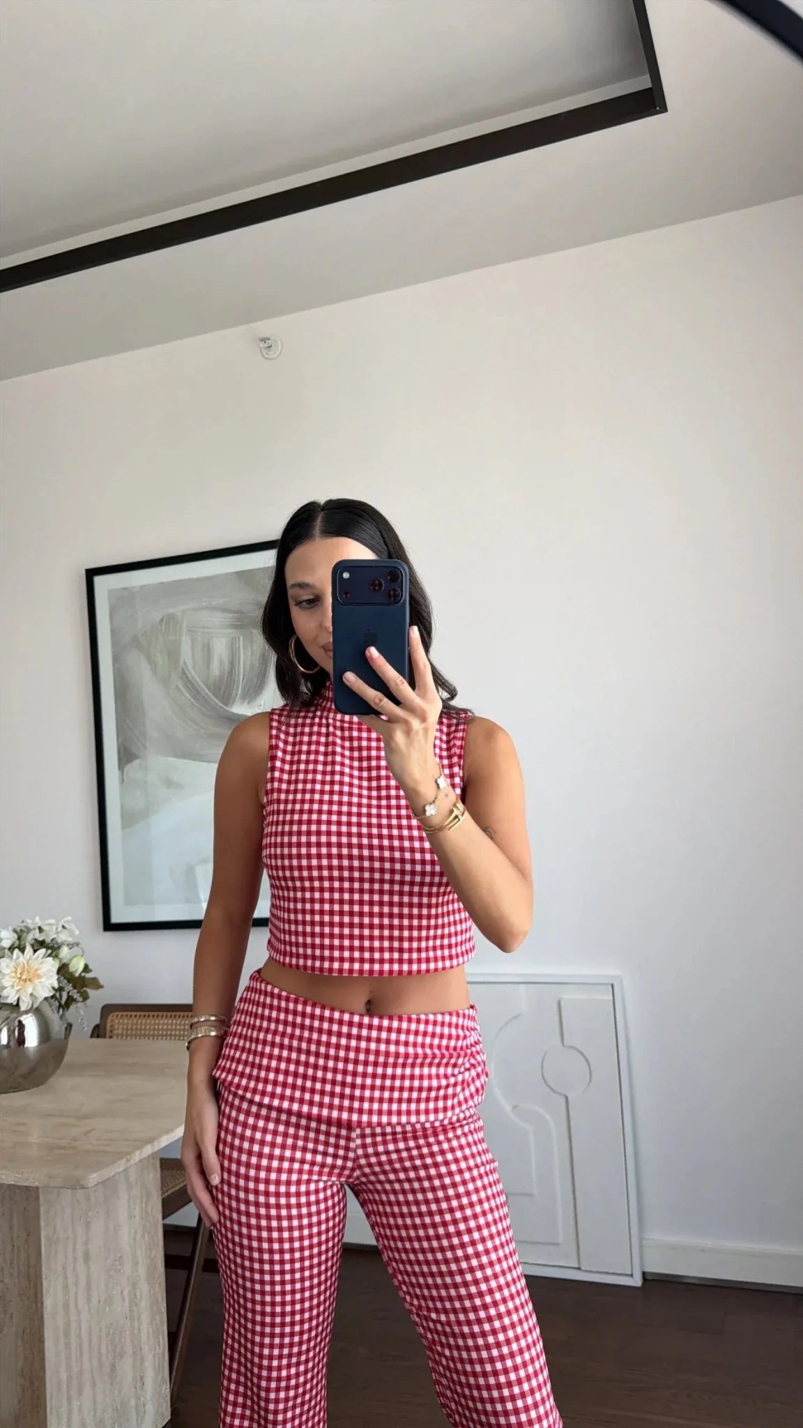 Conjunto coordinado de top corto de cuadros Sophia