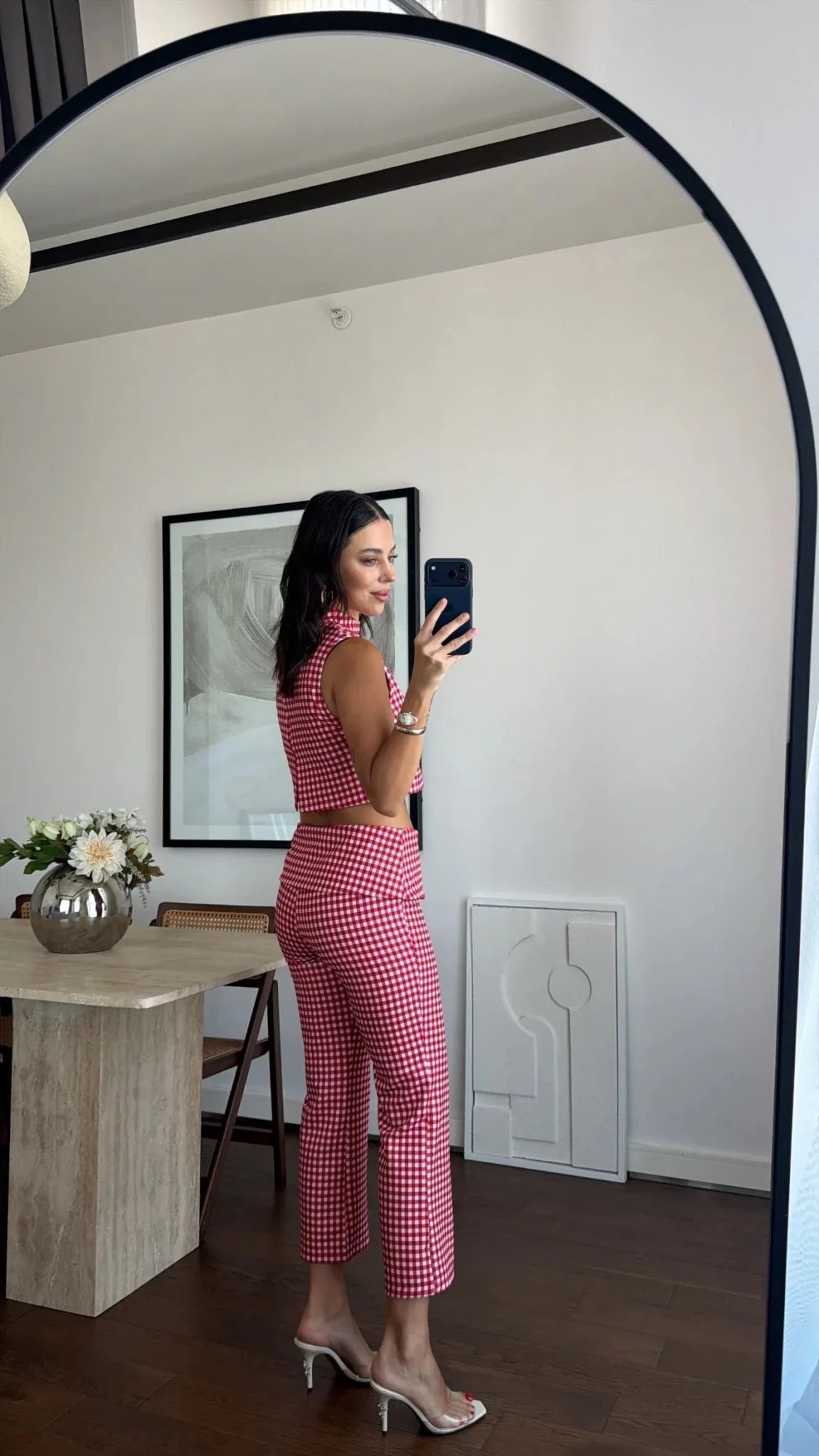 Conjunto coordinado de top corto de cuadros Sophia