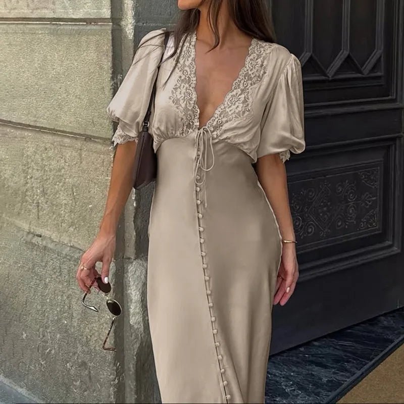 Maxivestido con mangas abullonadas y cordones Sophia