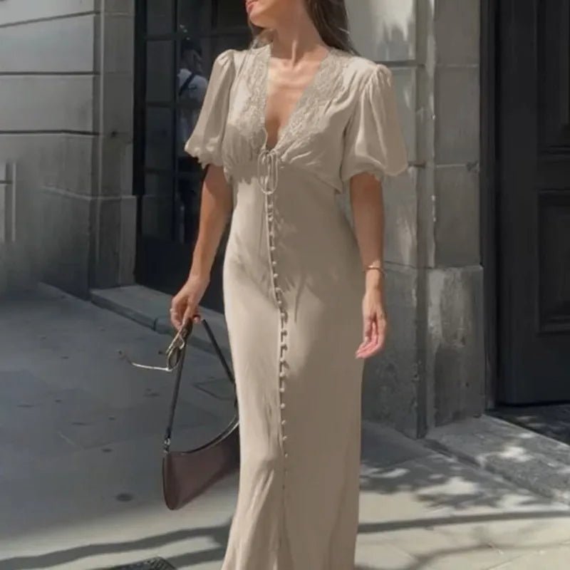 Maxivestido con mangas abullonadas y cordones Sophia