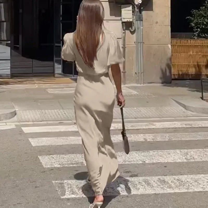 Maxivestido con mangas abullonadas y cordones Sophia