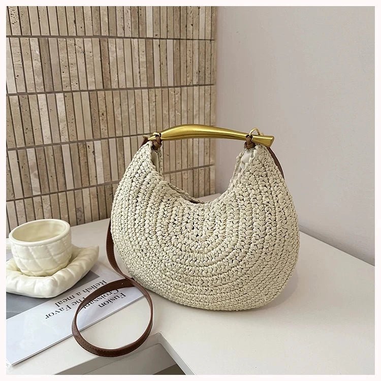 Bolso de hombro de paja con lentejuelas Sophia