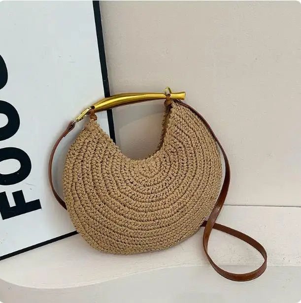 Bolso de hombro de paja con lentejuelas Sophia