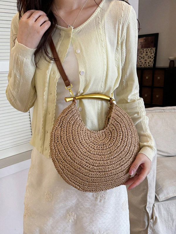 Bolso de hombro de paja con lentejuelas Sophia