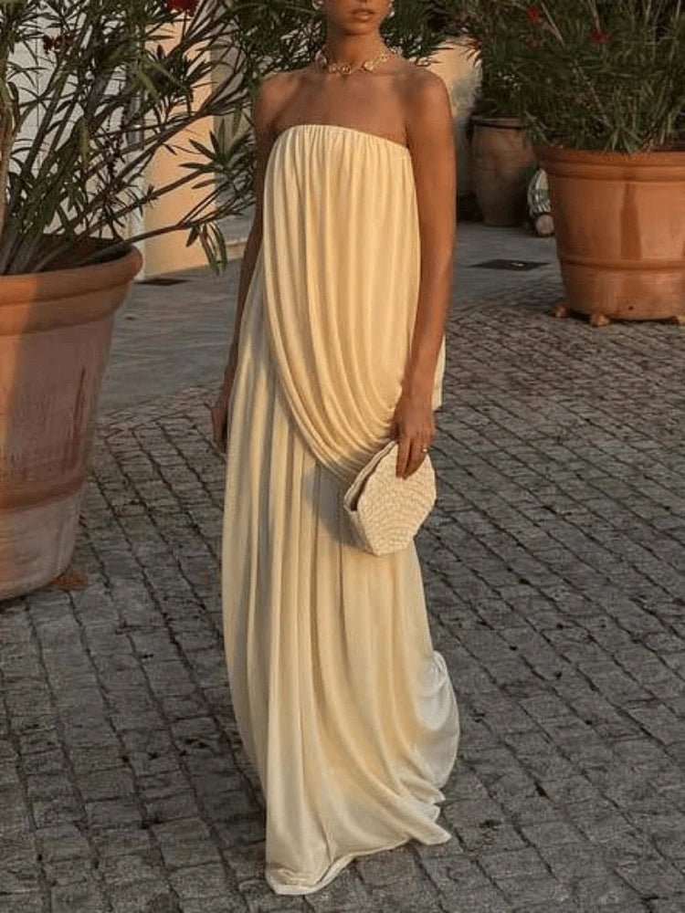 Vestido maxi plisado sin tirantes Sophia