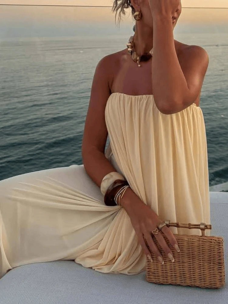 Vestido maxi plisado sin tirantes Sophia