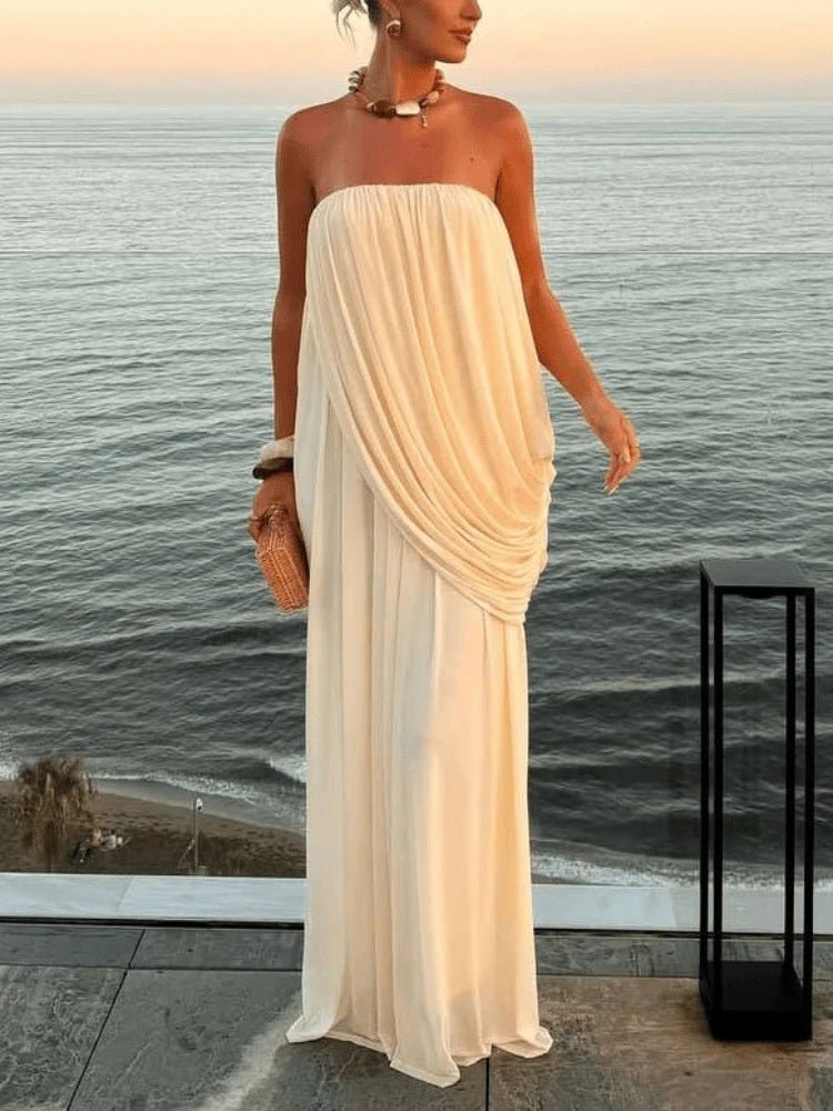 Vestido maxi plisado sin tirantes Sophia