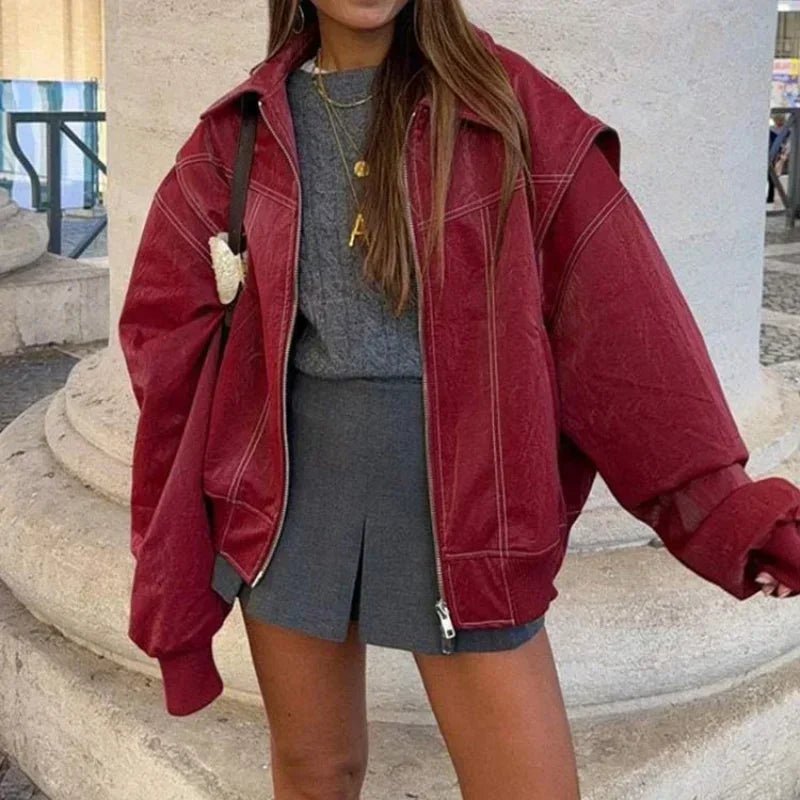 Sophia Zip‑Up Lapel Collar Jacket