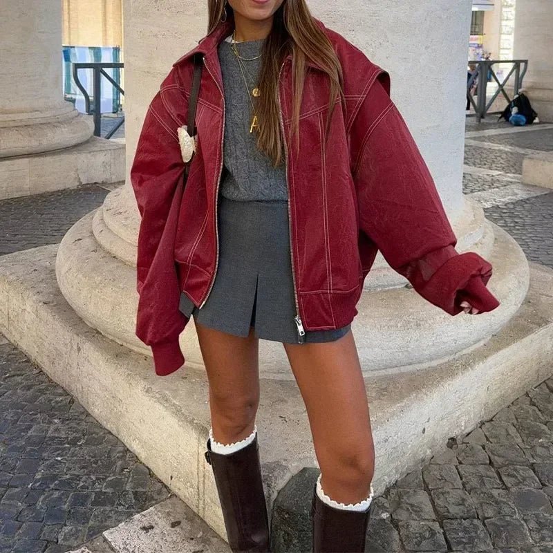 Sophia Zip‑Up Lapel Collar Jacket