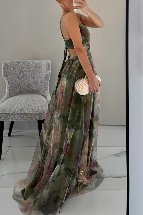 Vestido largo floral con escote en V Stella