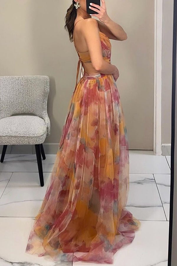Vestido largo floral con escote en V Stella