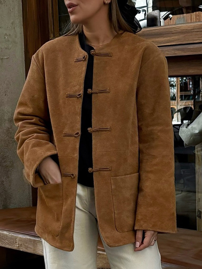Chaqueta efecto ante sin cuello Aya