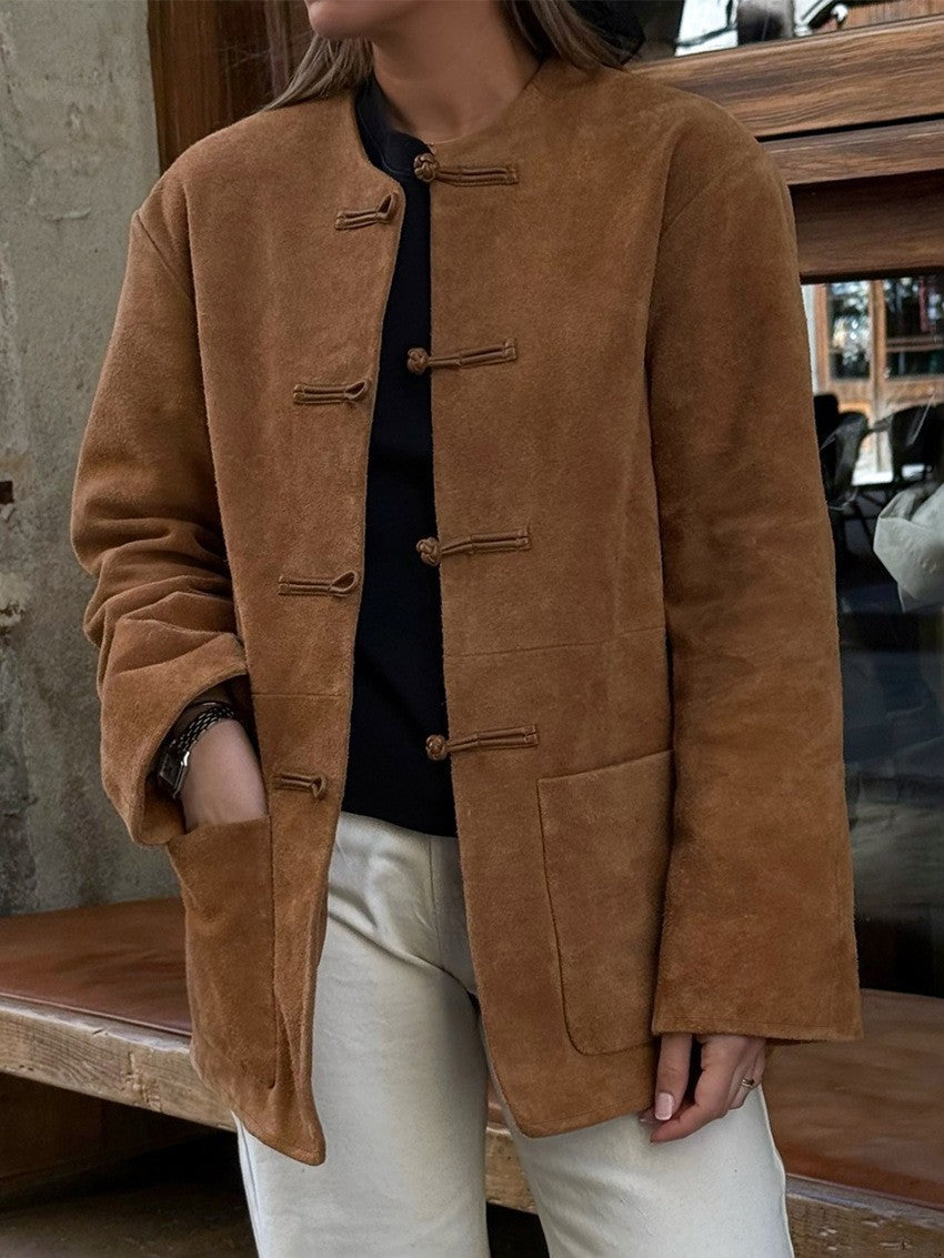 Chaqueta efecto ante sin cuello Aya