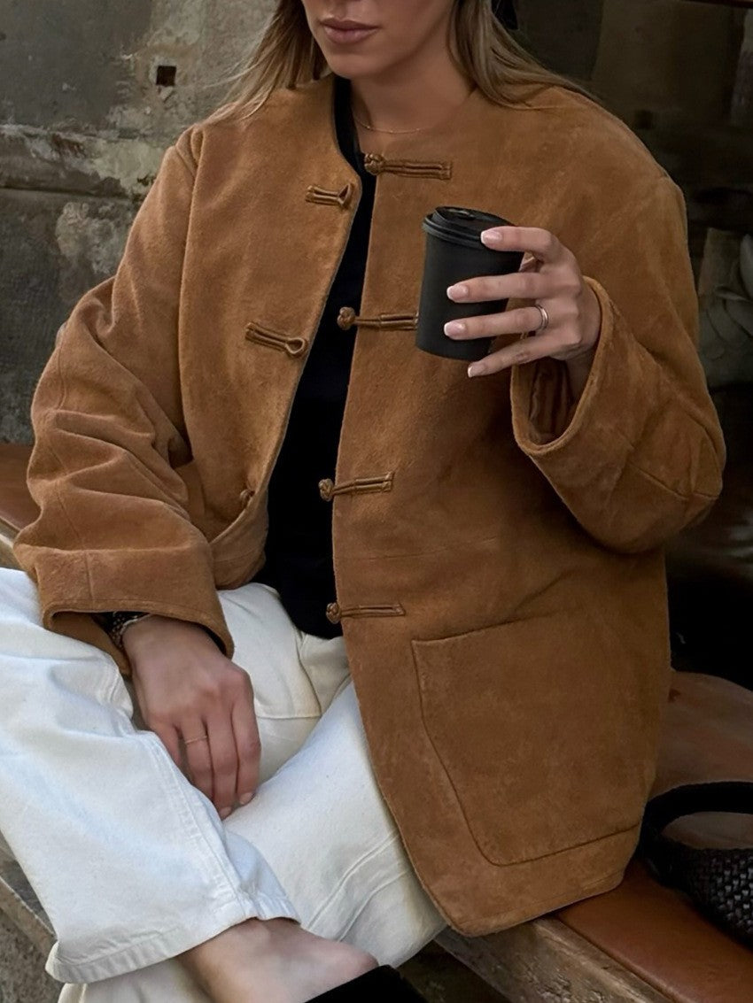 Chaqueta efecto ante sin cuello Aya