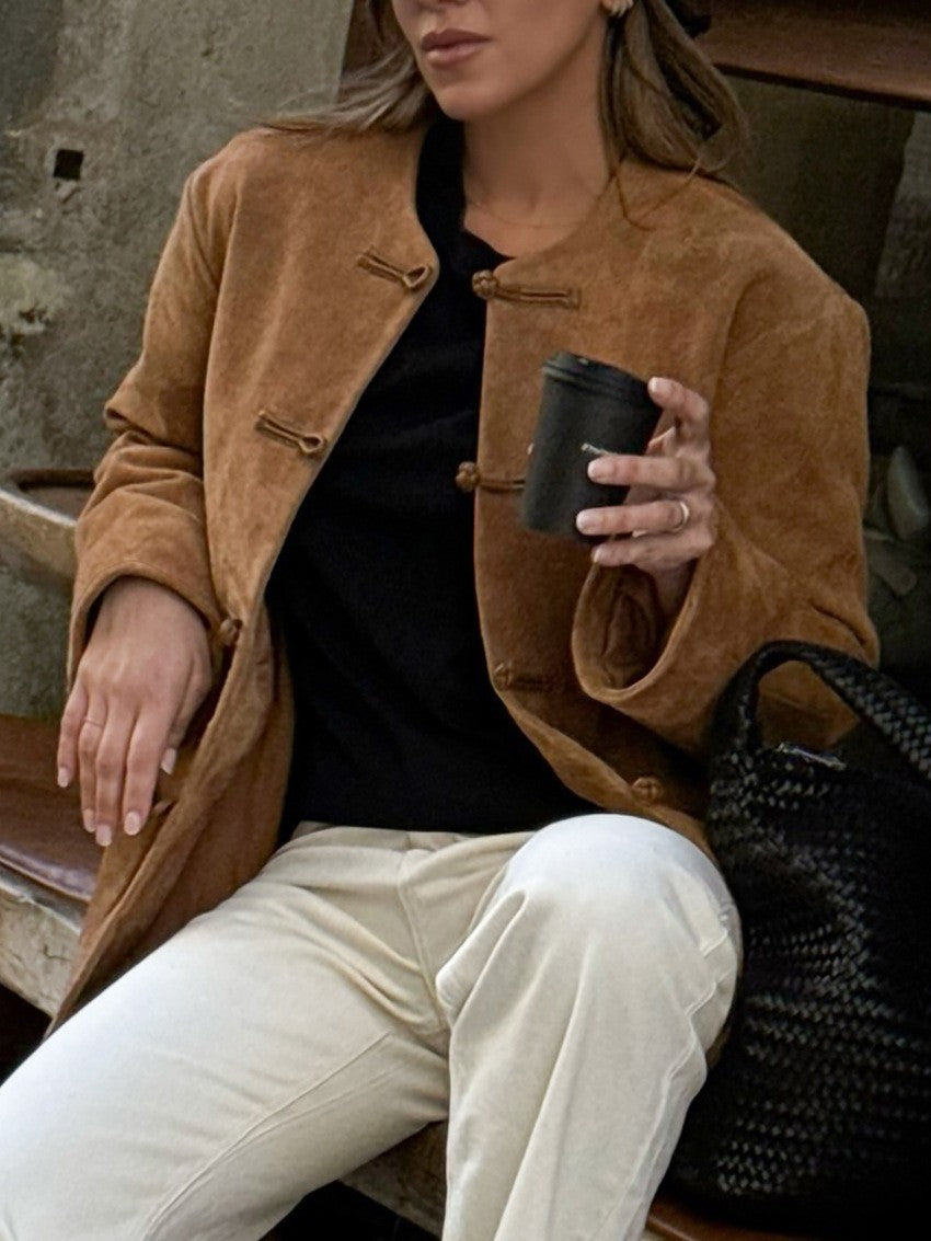 Chaqueta efecto ante sin cuello Aya