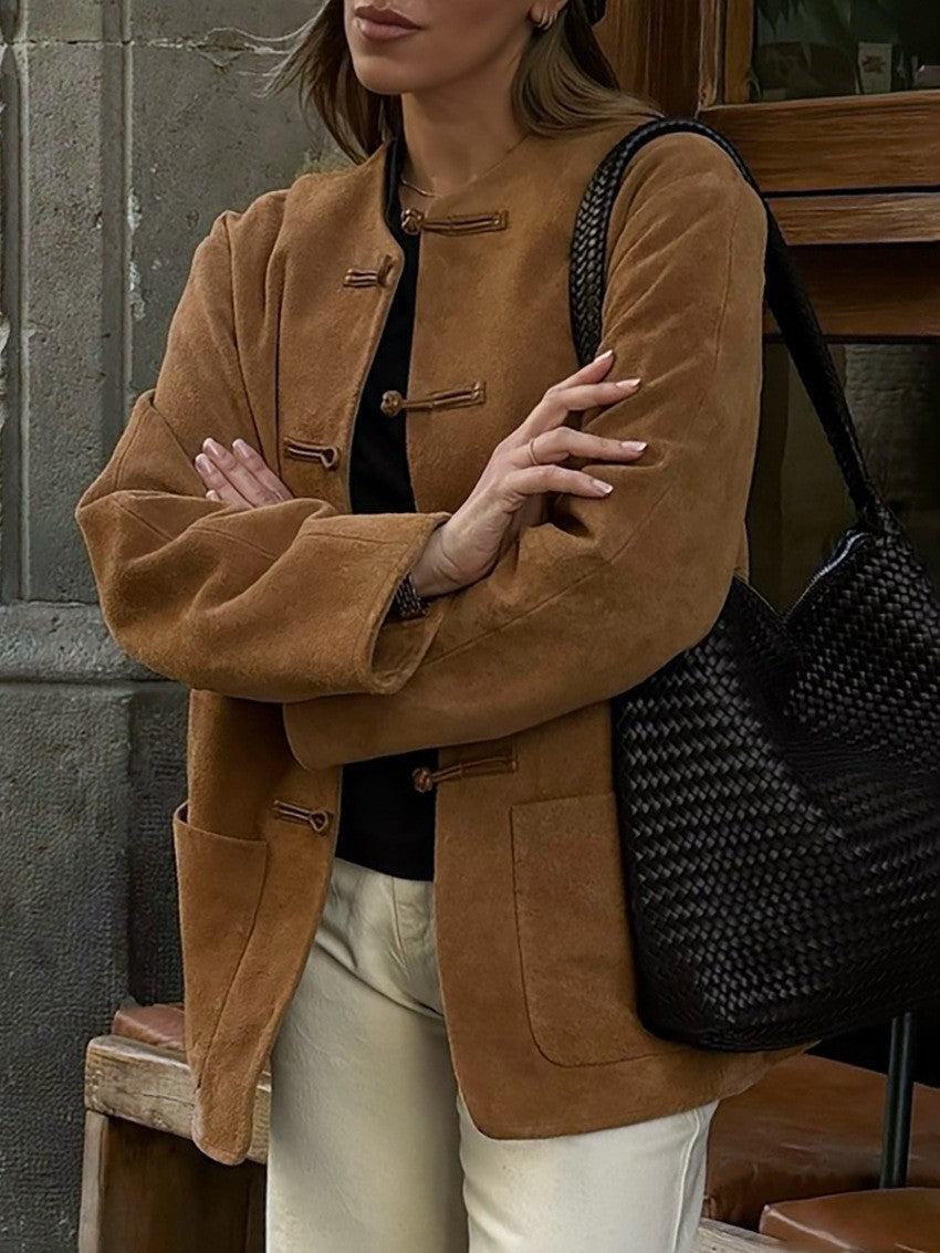 Chaqueta efecto ante sin cuello Aya