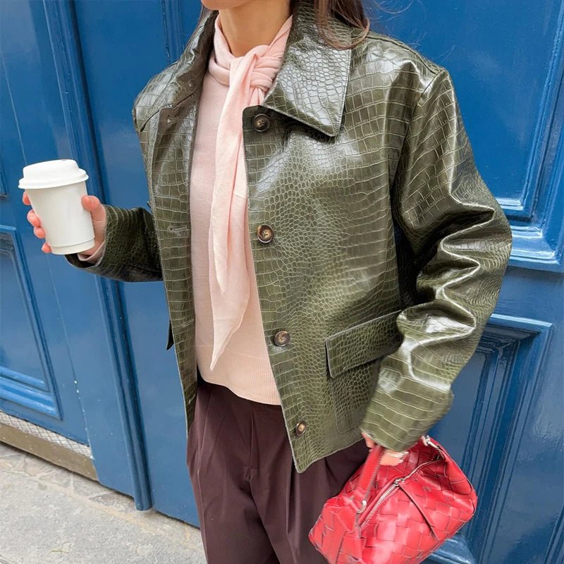 Chaqueta de cuero con relieve de cocodrilo Svea