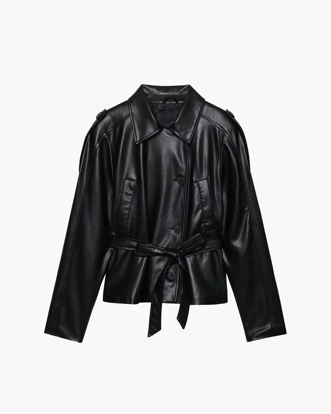 Chaqueta de piel sintética con cinturón Tabitha