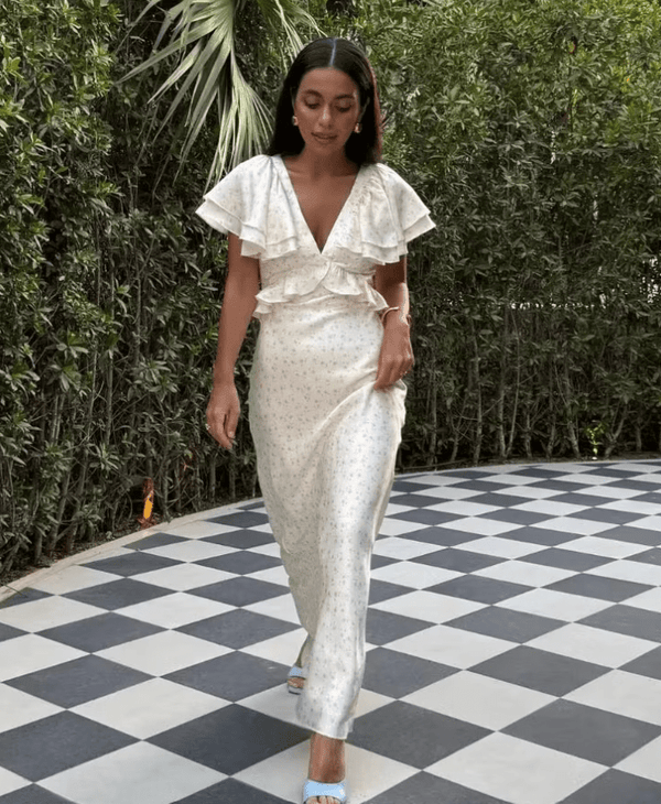 Vestido midi con mangas de volantes Taylor