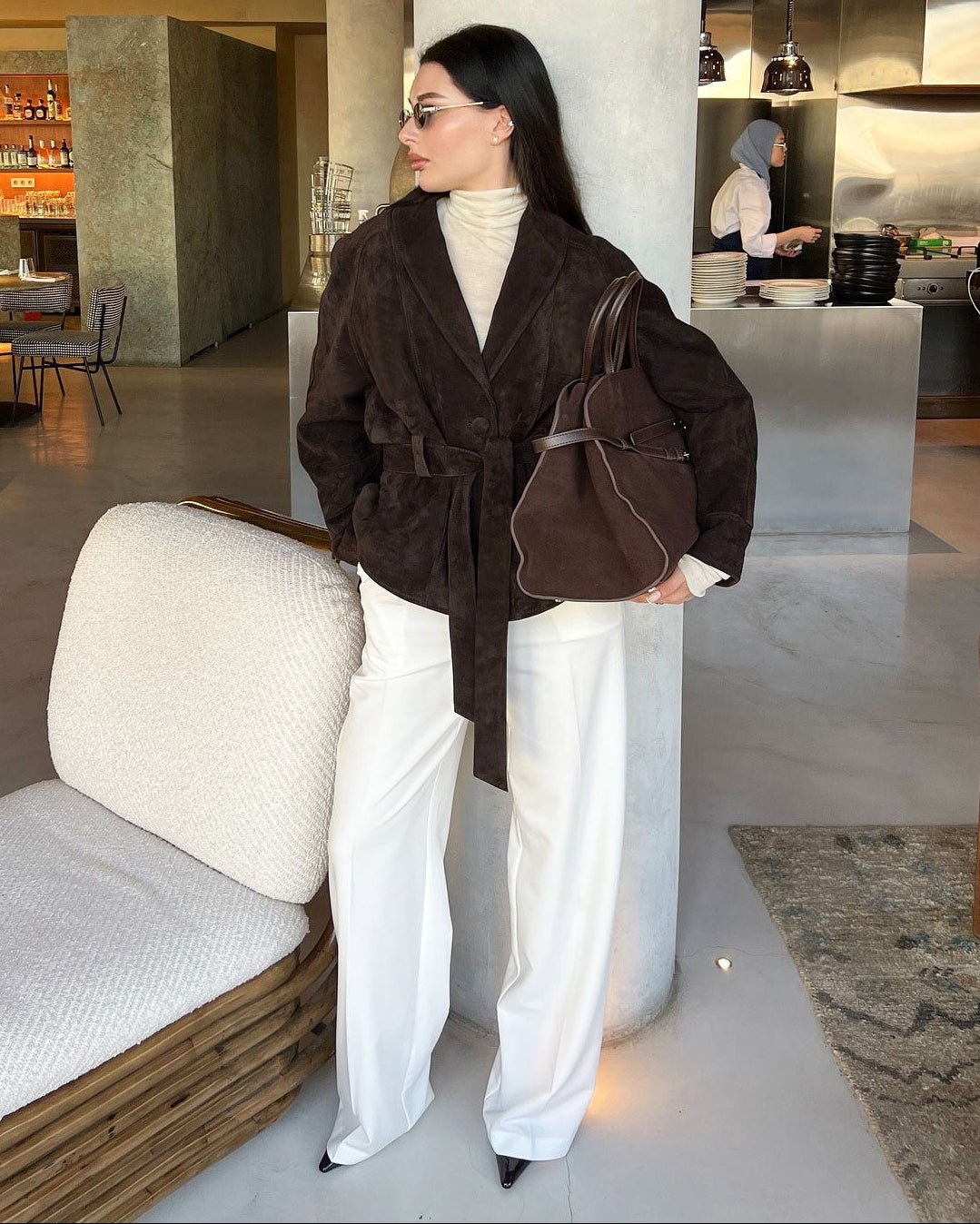 Gabardina de ante con cinturón Teresa
