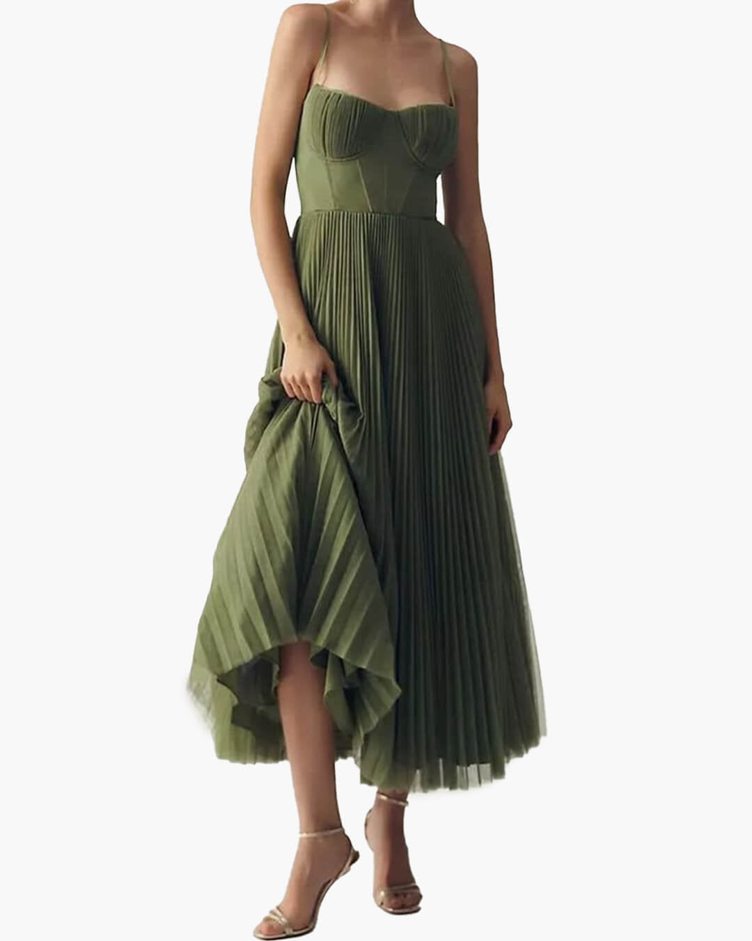 Vestido largo plisado sin mangas Teresa