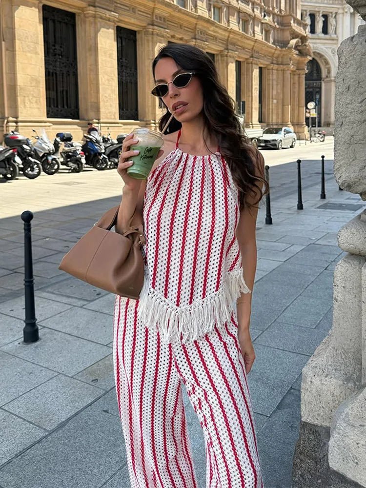 Conjunto de dos piezas con flecos a rayas Teresa