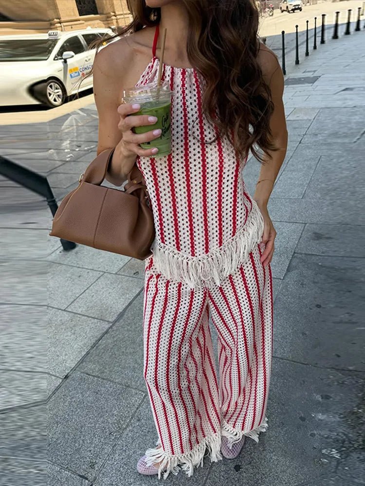 Conjunto de dos piezas con flecos a rayas Teresa