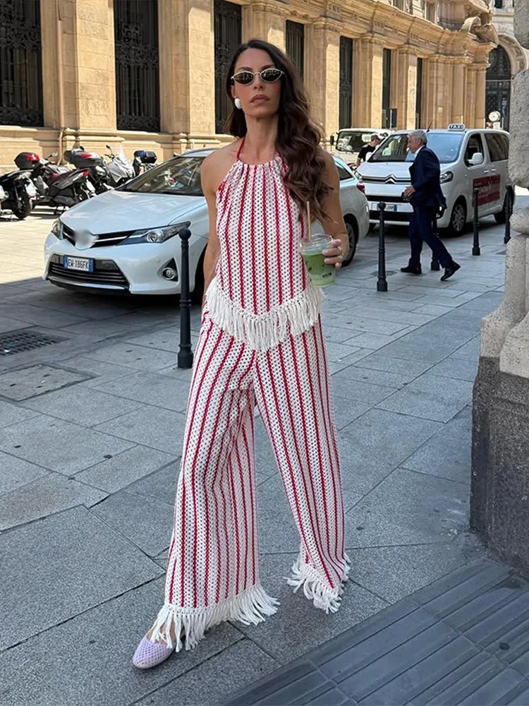 Conjunto de dos piezas con flecos a rayas Teresa