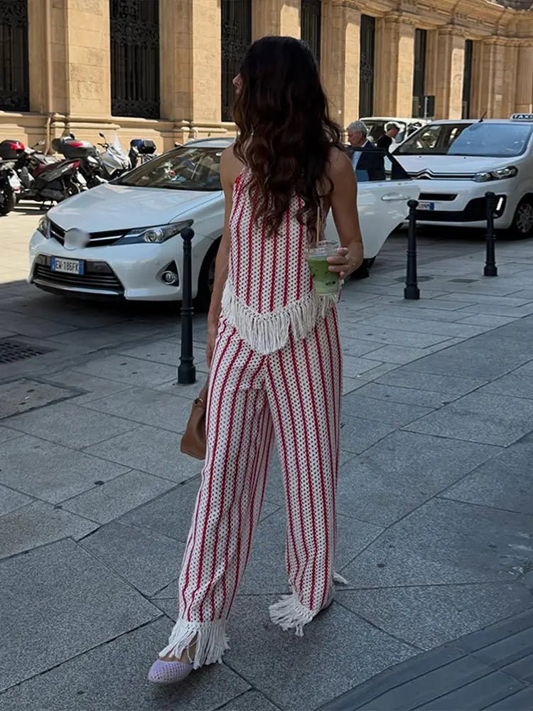 Conjunto de dos piezas con flecos a rayas Teresa