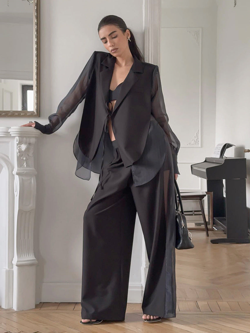 Conjunto de blazer con mangas transparentes Greer