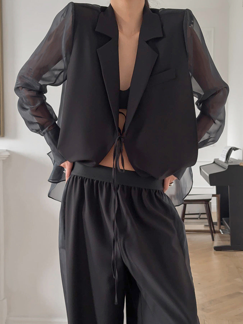 Conjunto de blazer con mangas transparentes Greer