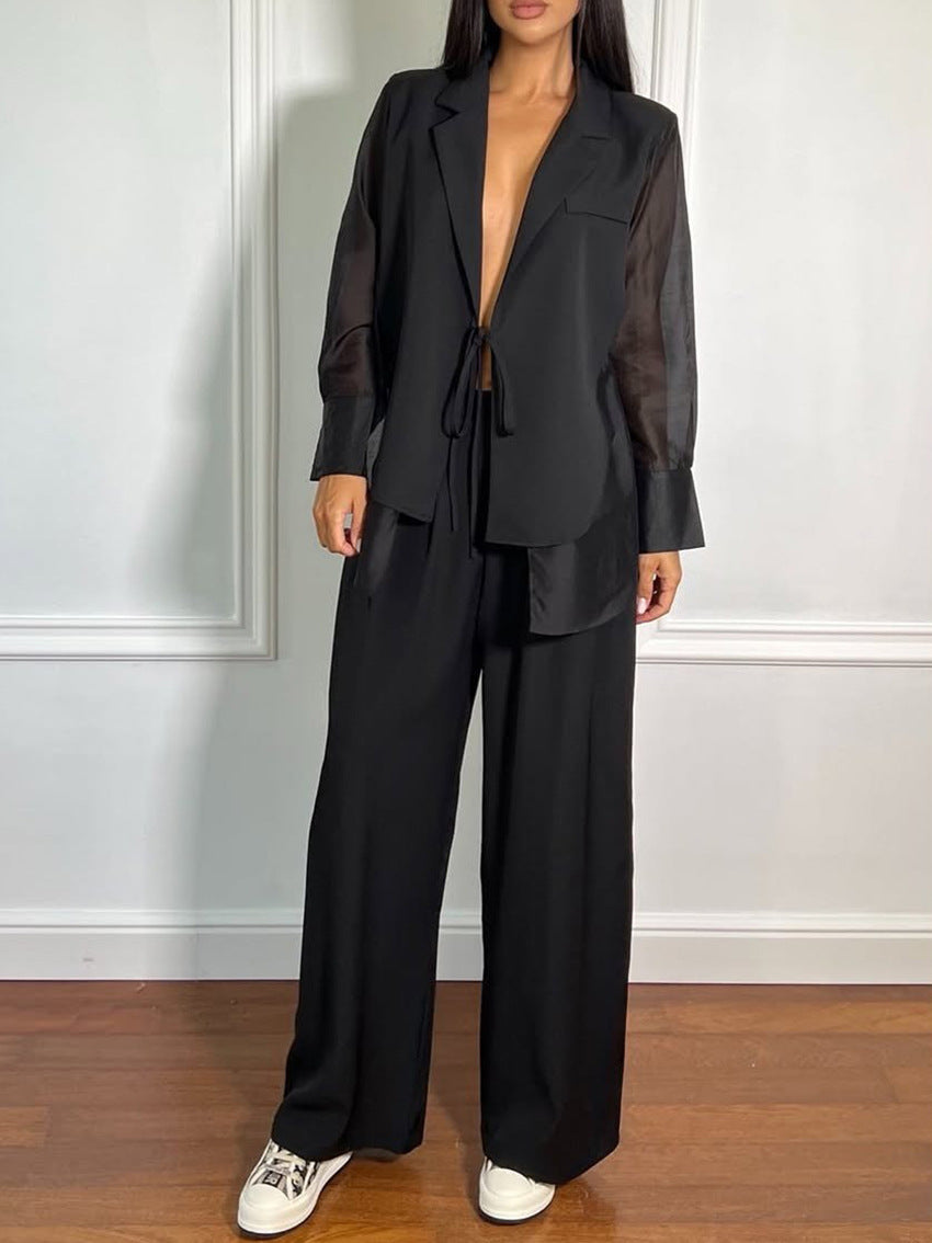 Conjunto de blazer con mangas transparentes Greer