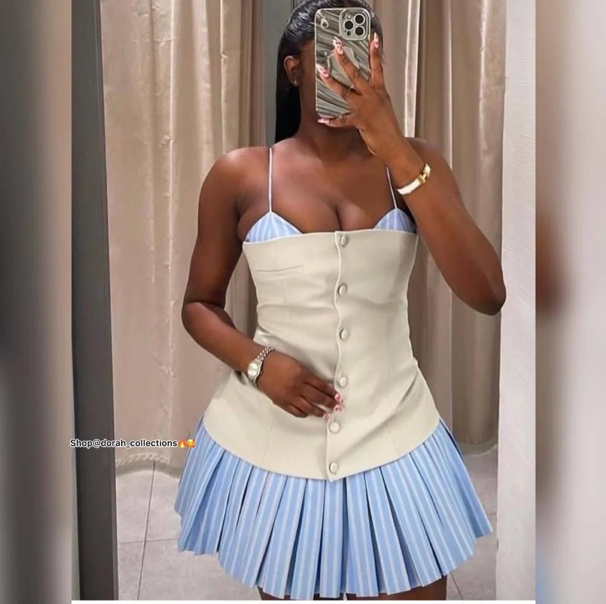 Minivestido corsé plisado a rayas Trina