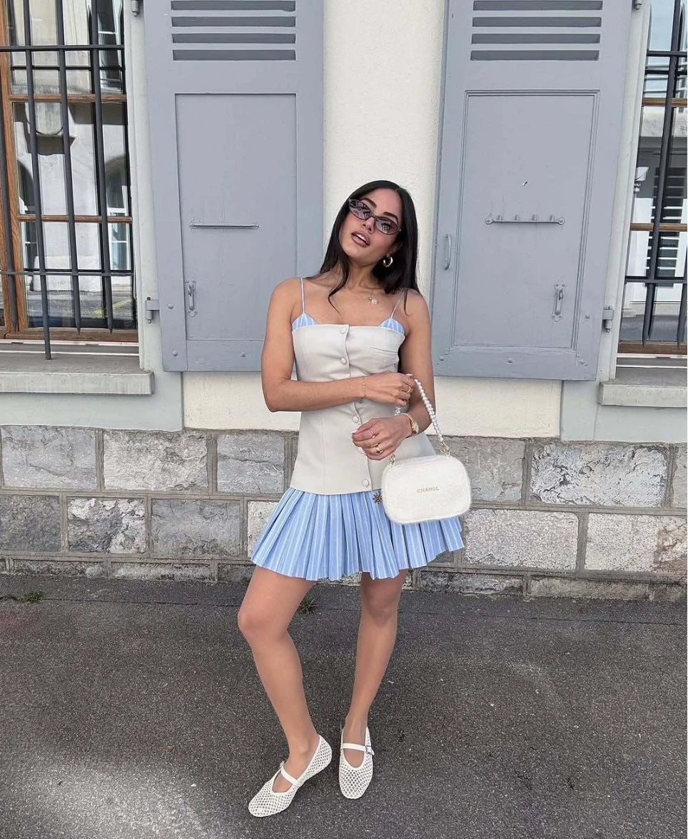 Minivestido corsé plisado a rayas Trina