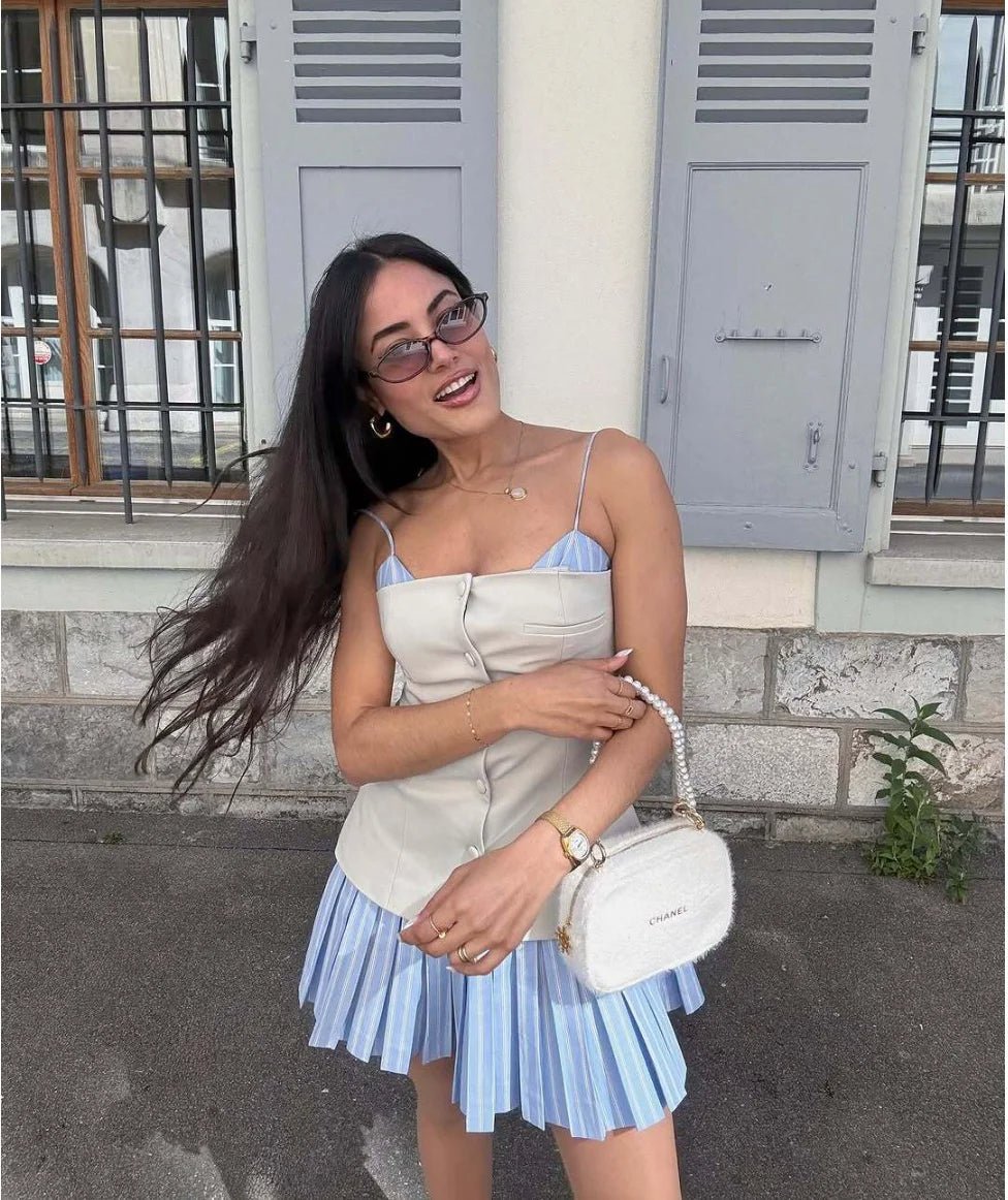 Minivestido corsé plisado a rayas Trina