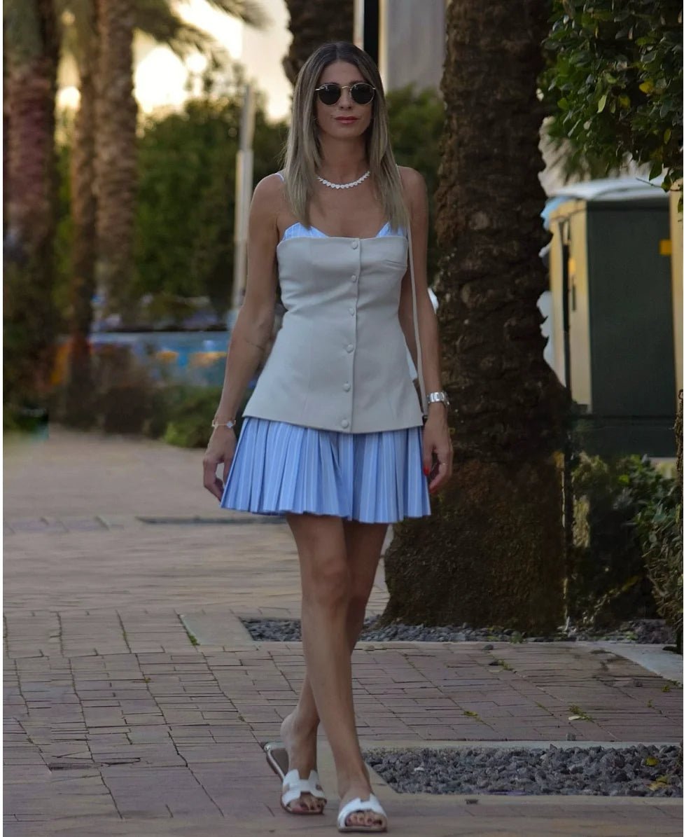 Minivestido corsé plisado a rayas Trina