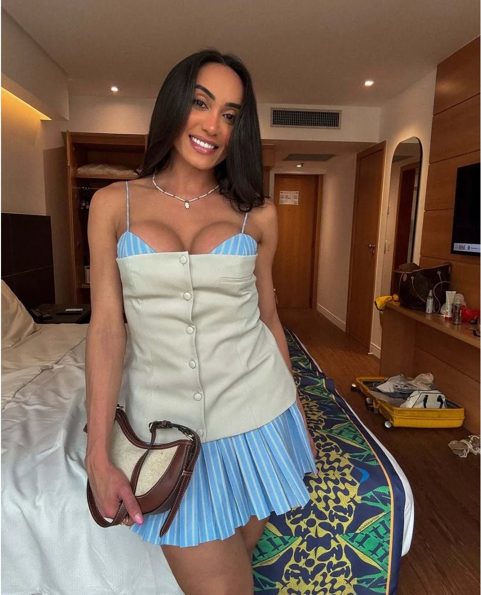 Minivestido corsé plisado a rayas Trina