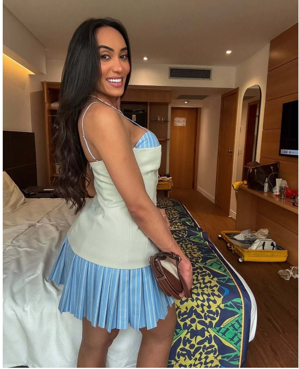 Minivestido corsé plisado a rayas Trina