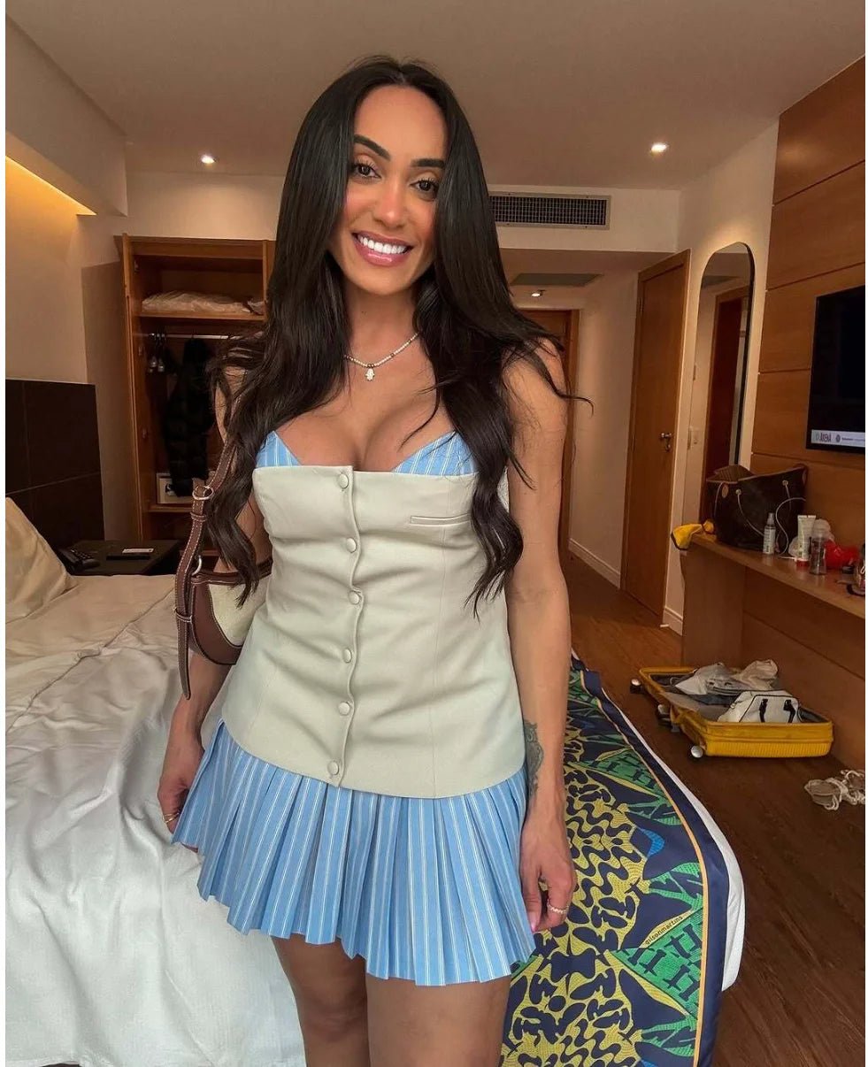 Minivestido corsé plisado a rayas Trina
