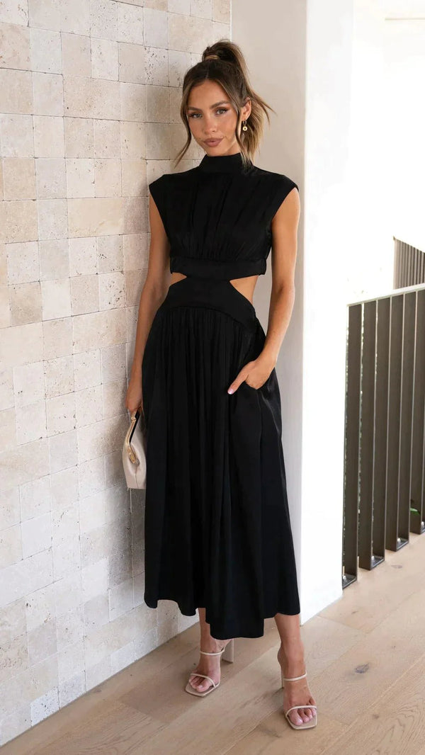 Vestido midi Valentina de cuello alto con aberturas en la cintura