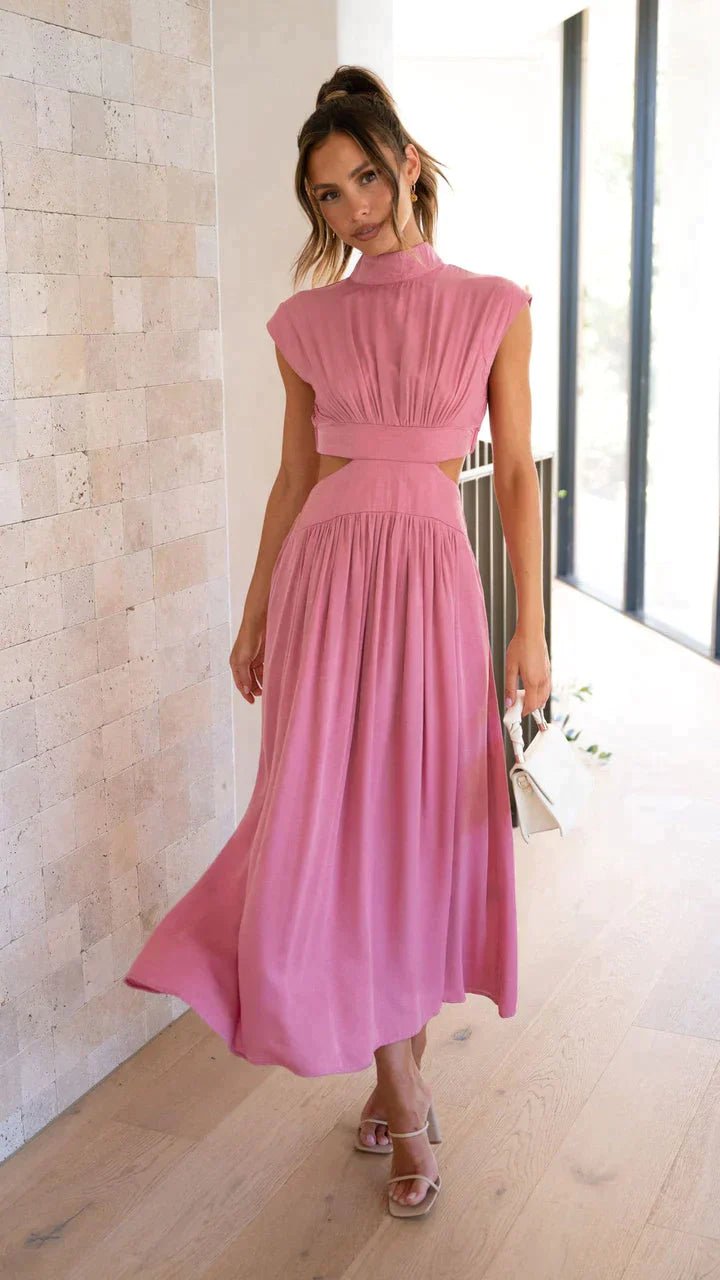 Vestido midi Valentina de cuello alto con aberturas en la cintura