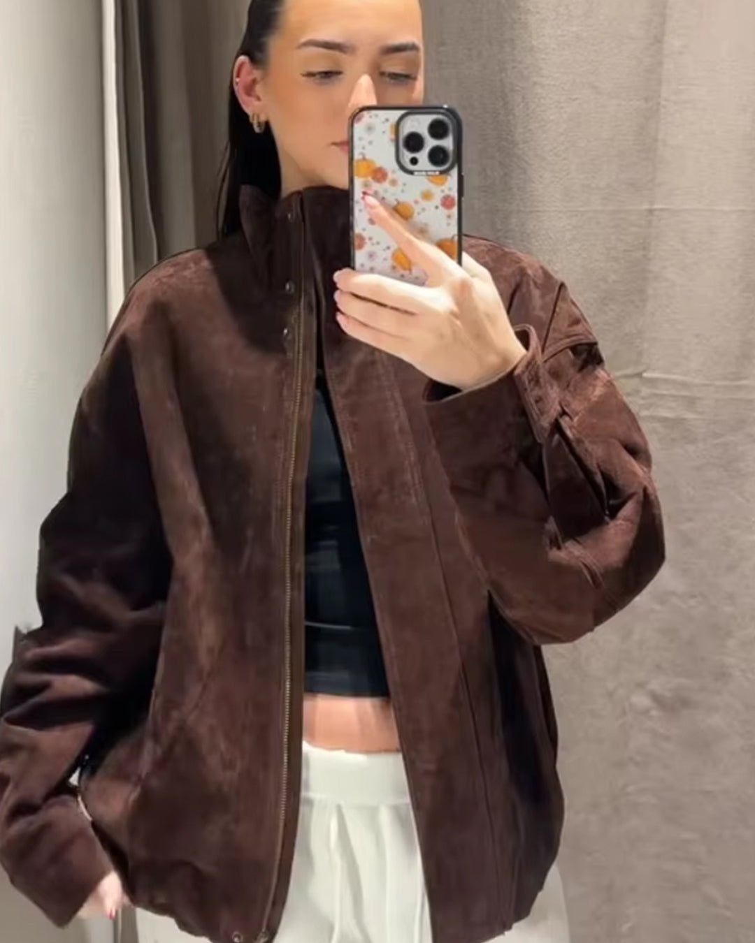 Chaqueta de ante con cuello mao Viona