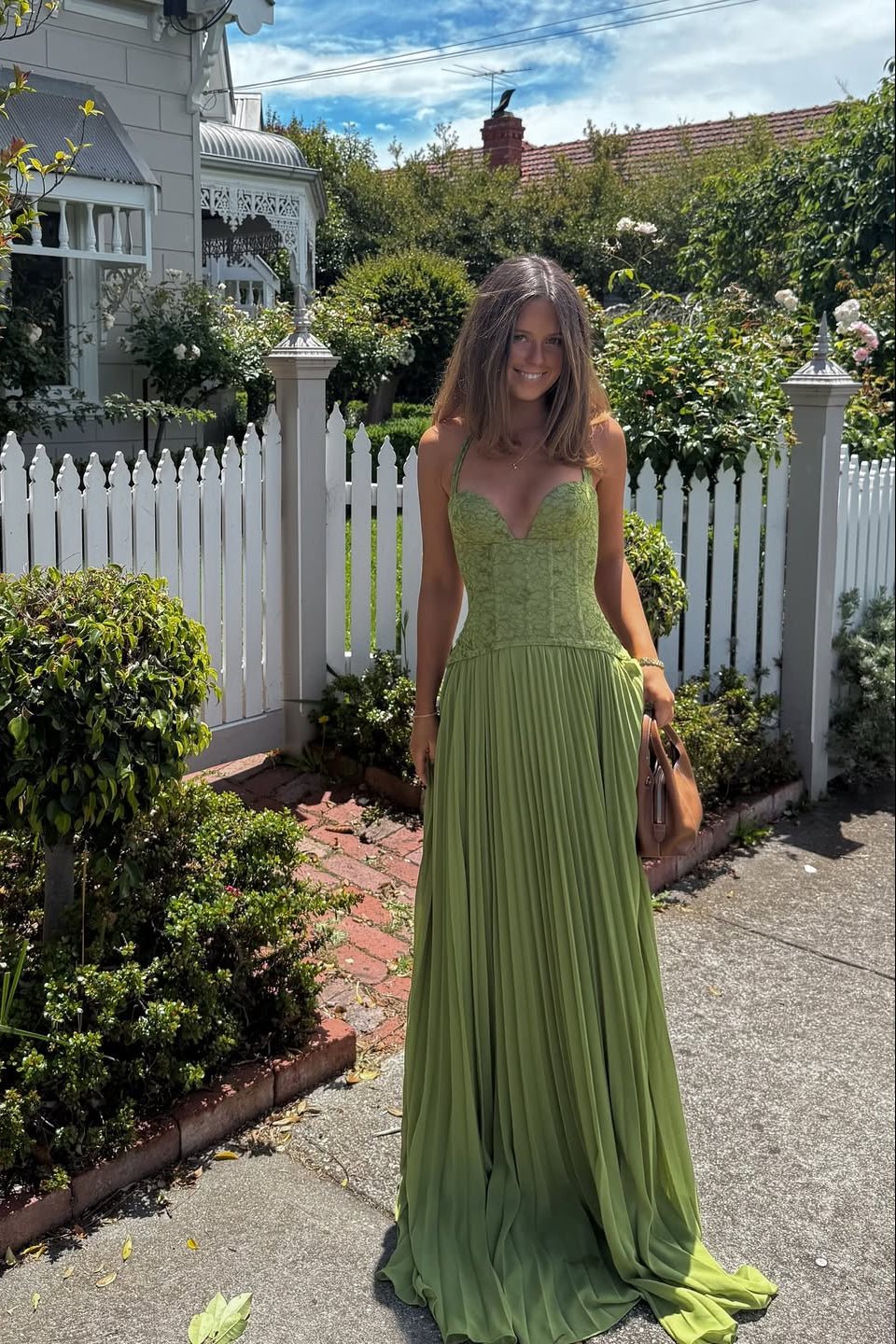 Vestido largo con corsé plisado Vivian