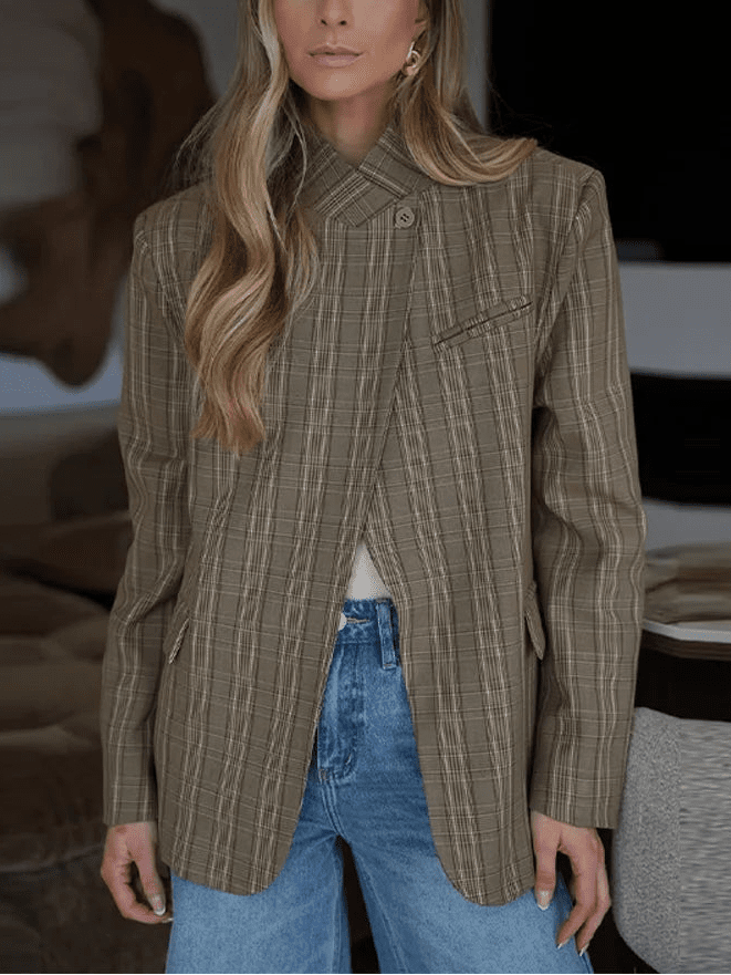 Chaqueta de traje Willow a rayas con cuello mao