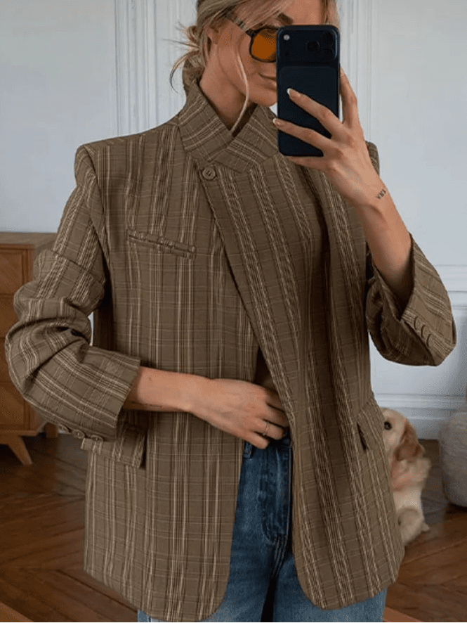 Chaqueta de traje Willow a rayas con cuello mao
