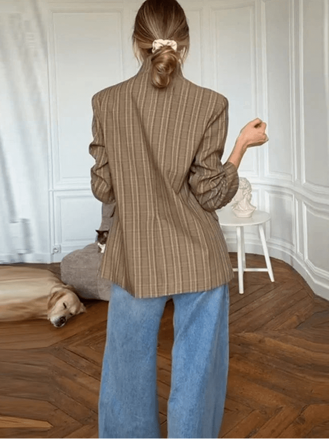 Chaqueta de traje Willow a rayas con cuello mao
