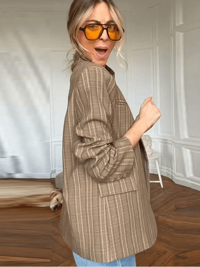 Chaqueta de traje Willow a rayas con cuello mao